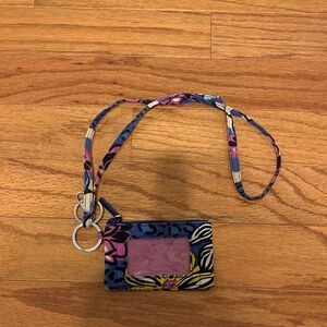 Vera Bradley Blue and Pink Floral Lanyard Wallet
